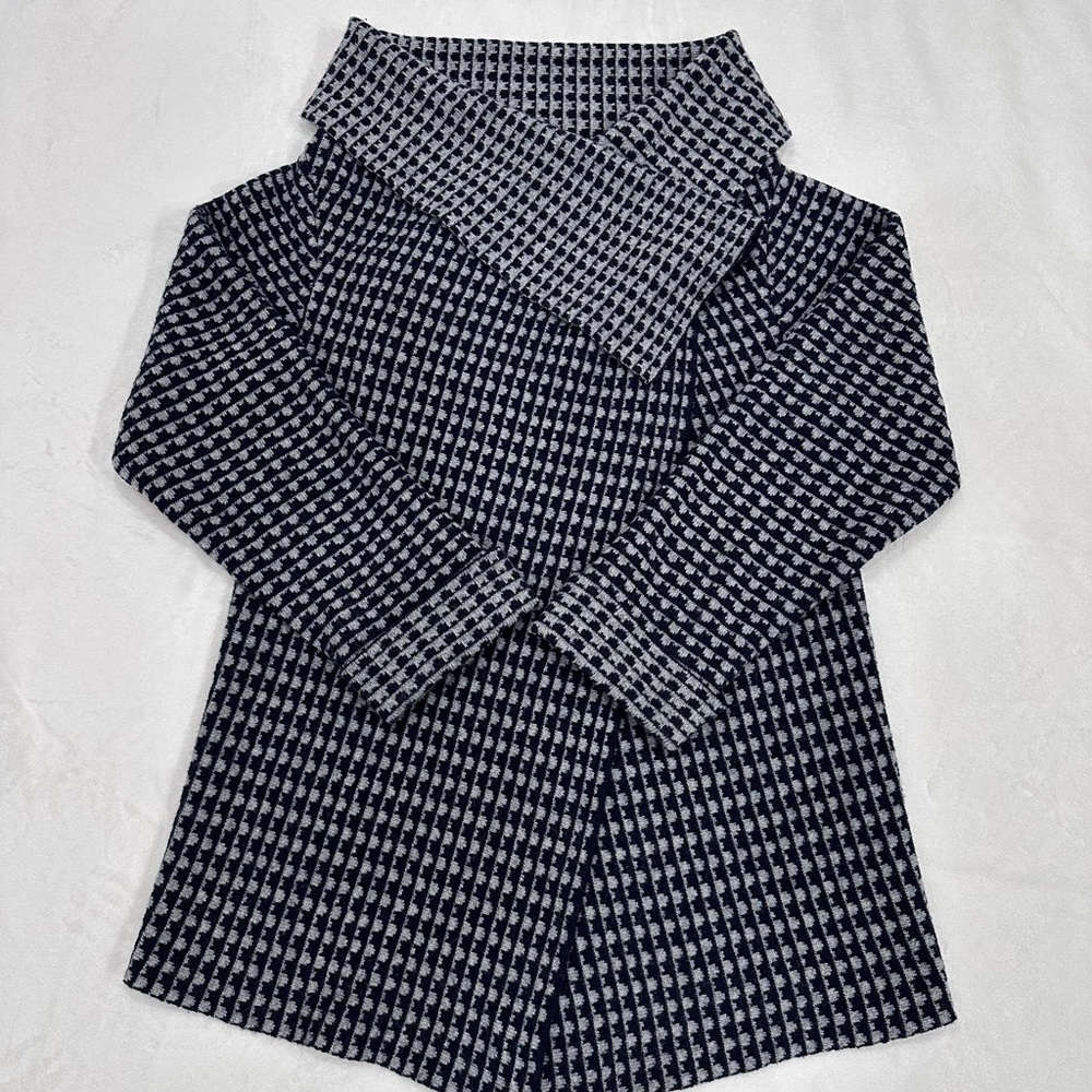 A. Ida Womens Size XL Wool Blend Cardigan Wrap Coatigan Made in Italy Gray Navy